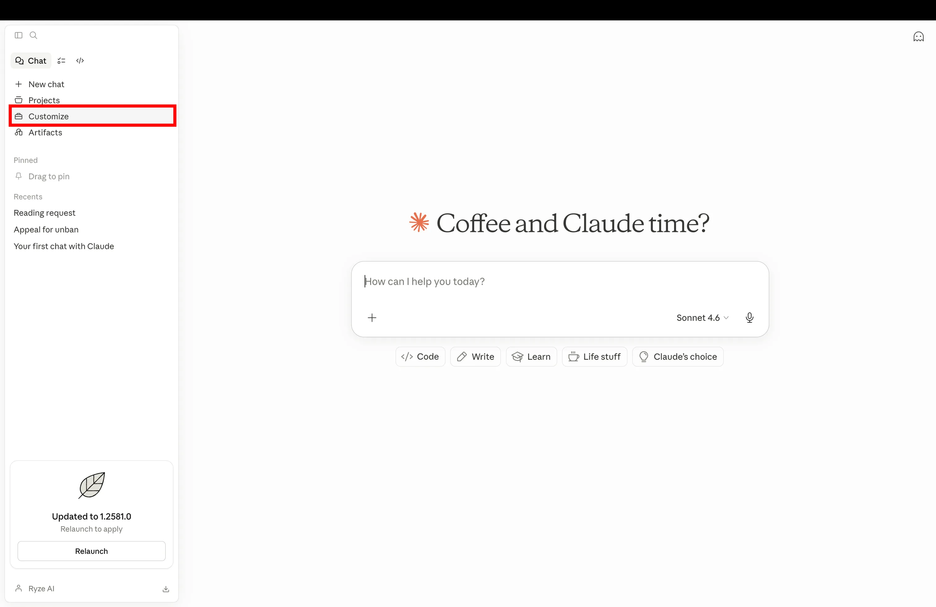 Open Claude settings and go to Customize to add a new Shopify Claude skill