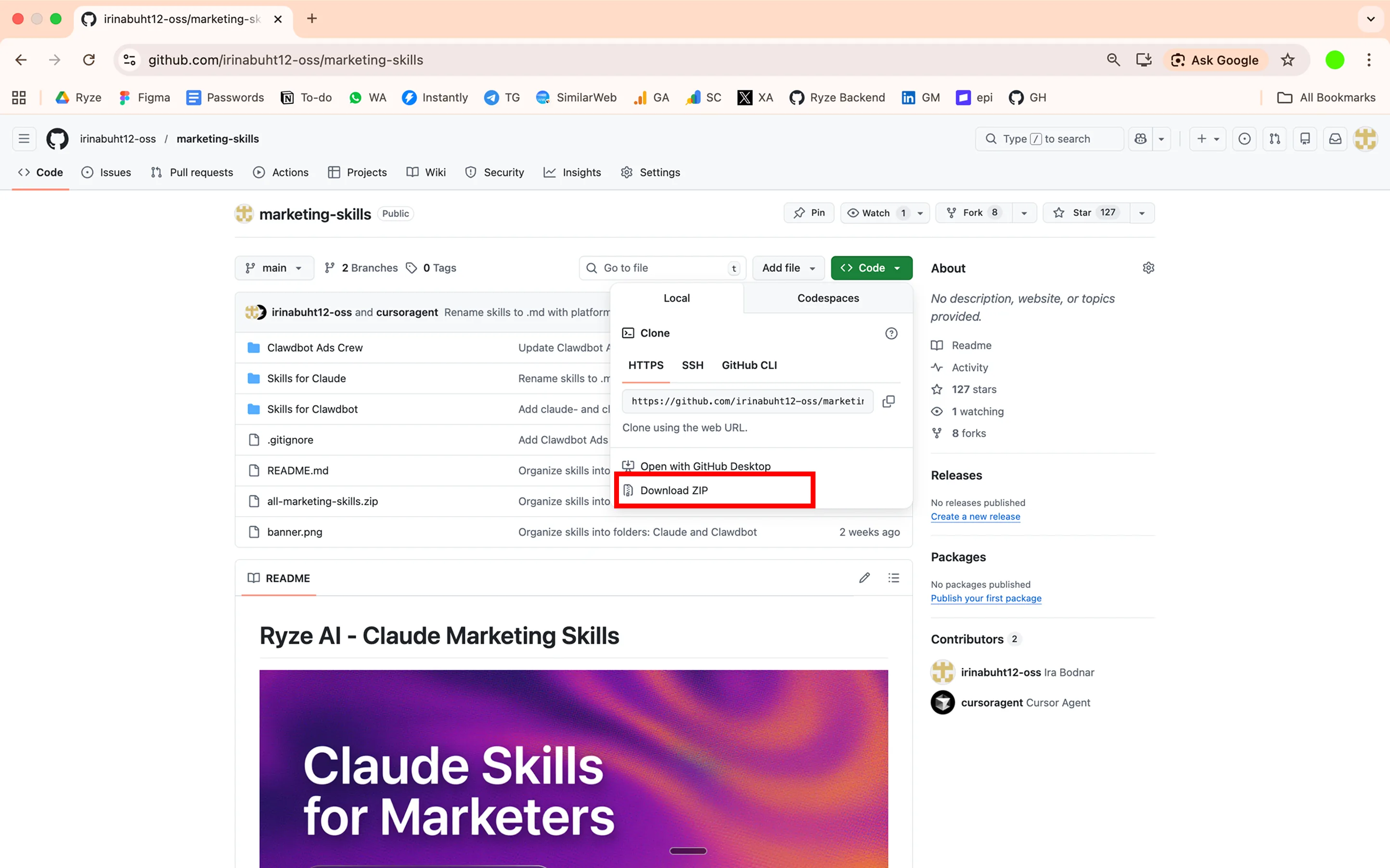 How to download Claude marketing skills repo from GitHub for Google Ads and Meta Ads automation