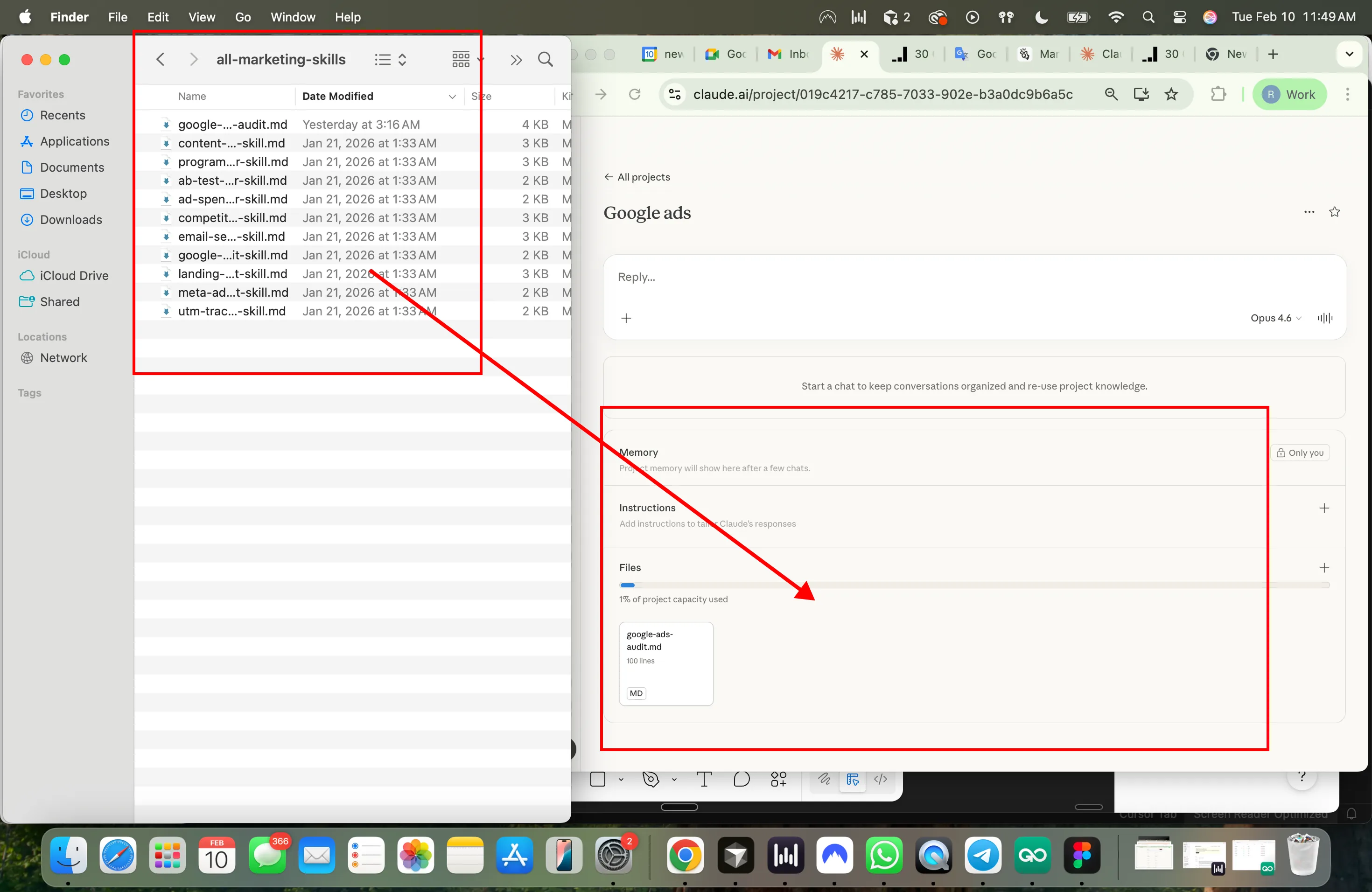 Adding Claude marketing skills as Project Knowledge for automated ad analysis