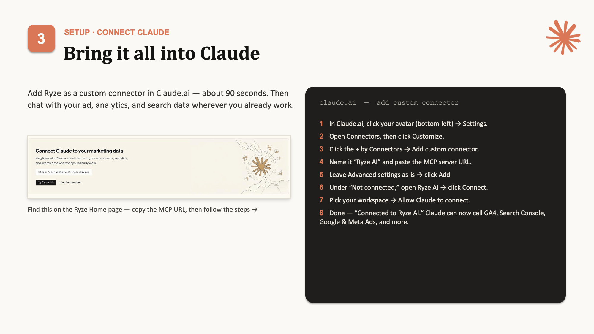 Add Ryze as a custom connector inside Claude.ai